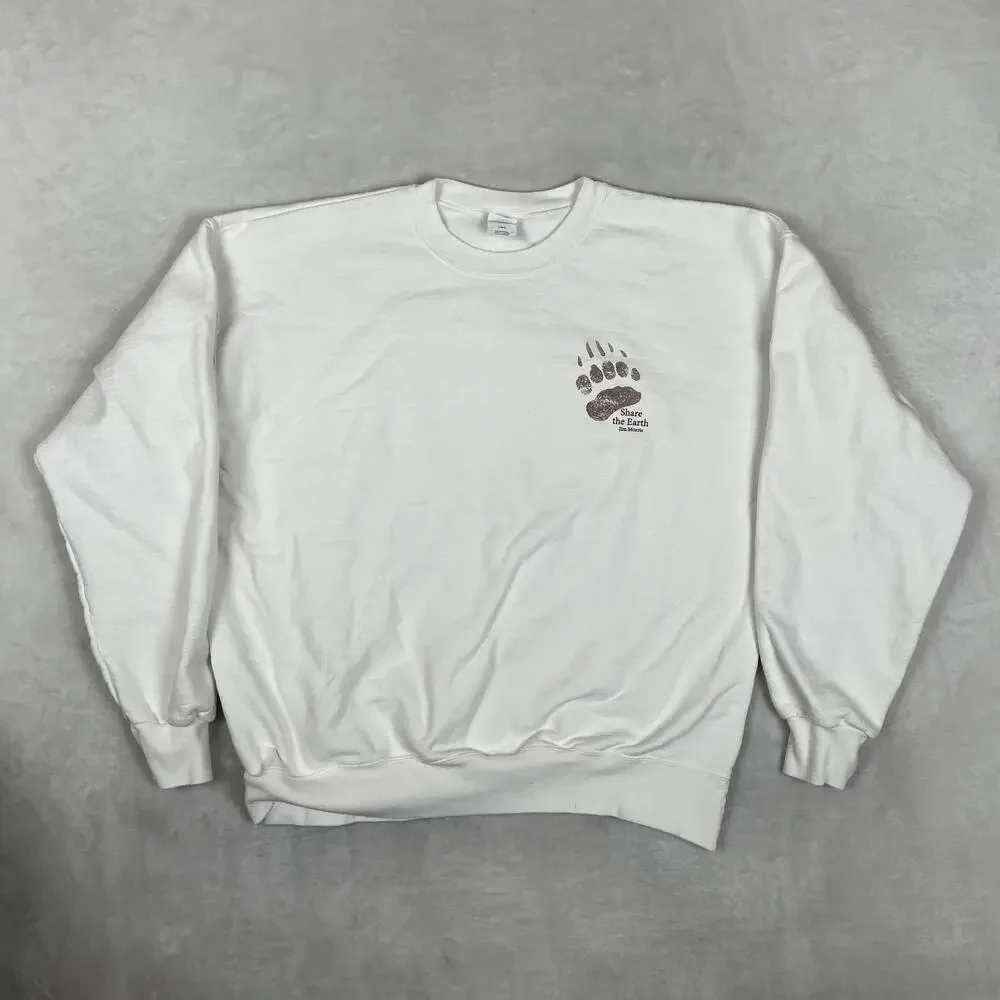 Vintage Jim Morris Share The Earth Sweatshirt Mens Large White Bear 1993 Hiking